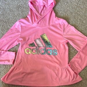 💜 3 for $10 Adidas Vibrant Pink Hoodie with Multicolor Logo